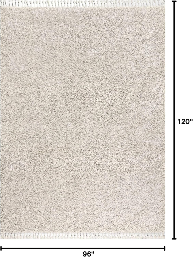 Mercer Shag Plush Tassel Cream Indoor Area Rug, Contemporary, Modern, Easy-Cleaning, Pet Friendly