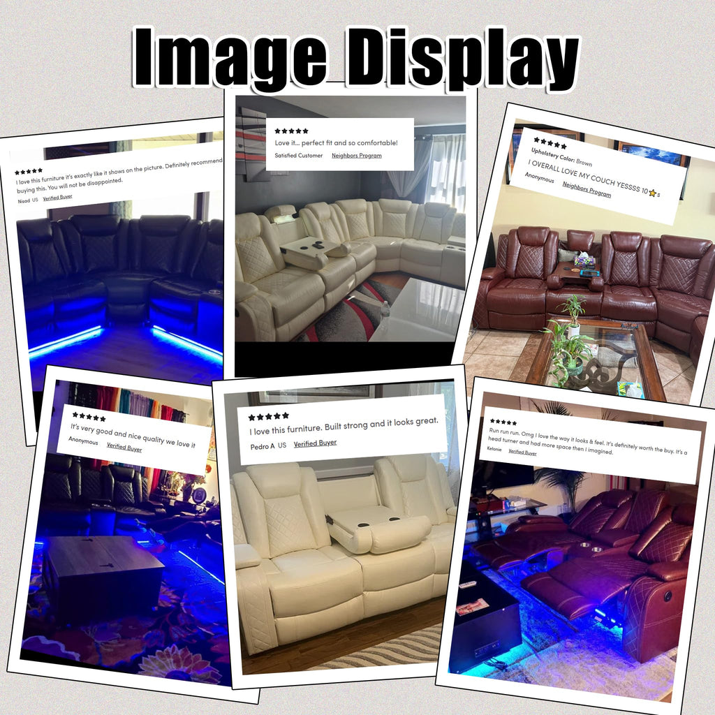 Power Leather Recliner Sectional Sofa with LED Lights, L Shaped Reclining Sectional Sofa, Modular Leather Couch with