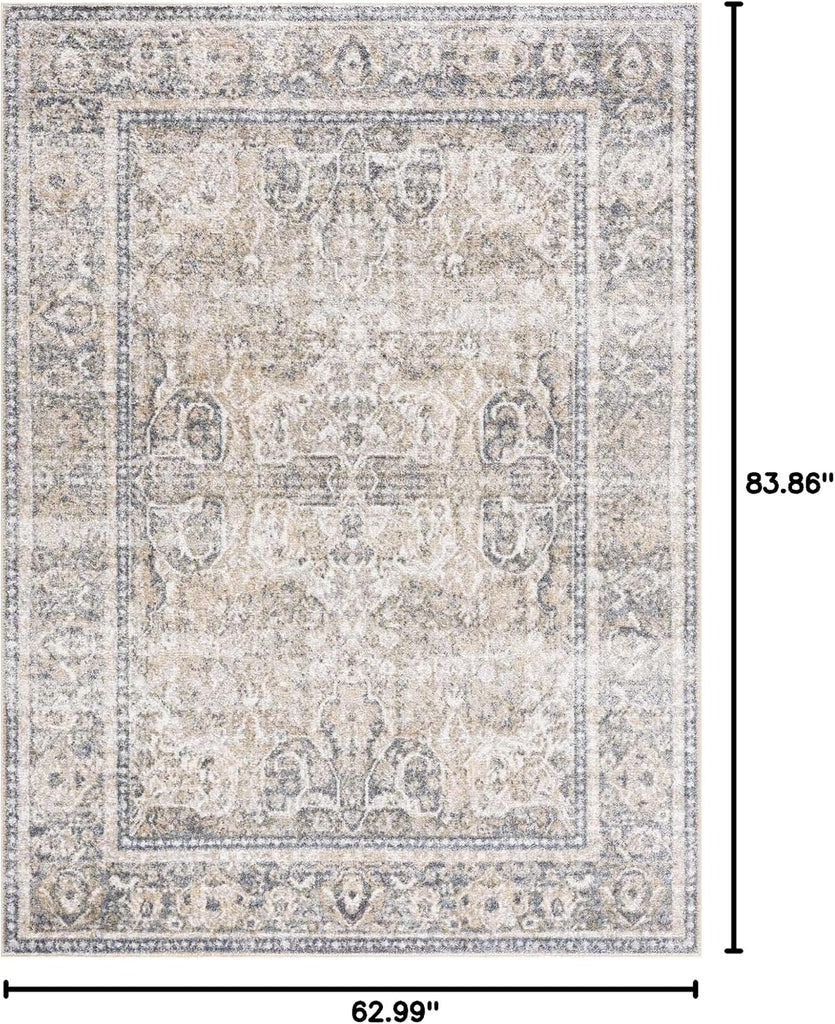 Arias Machine Washable Farmhouse Traditional Medallion Area Rug - Bohemain Vintage Distressed Bordered Carpet