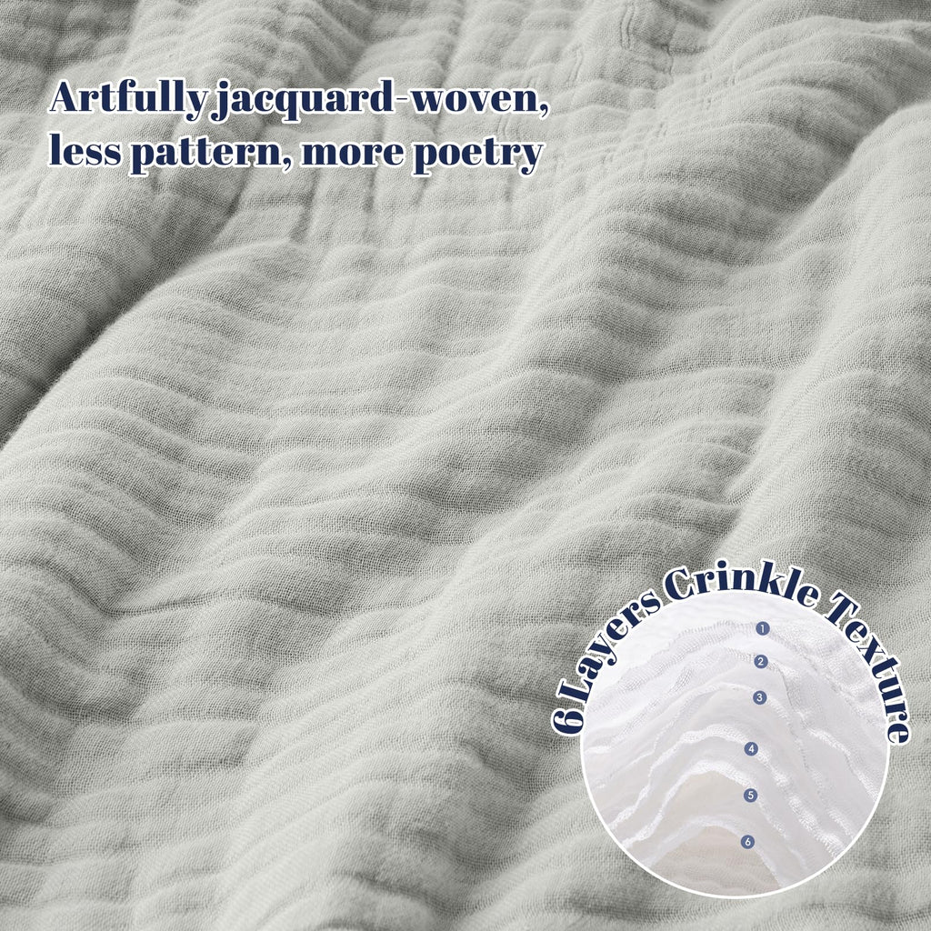 Cooling Muslin Throw XL Blanket 50"x70", 6-Layer Lightweight Gauze Blanket Made from 35% Rayon Derived from Bamboo &