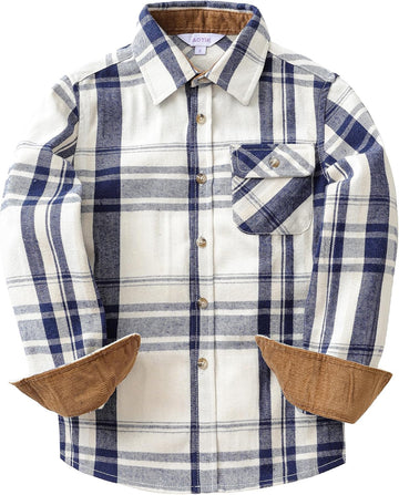 6 oz Boys Flannel Shirts Long Sleeve Brushed Plaid Button Down Shirt