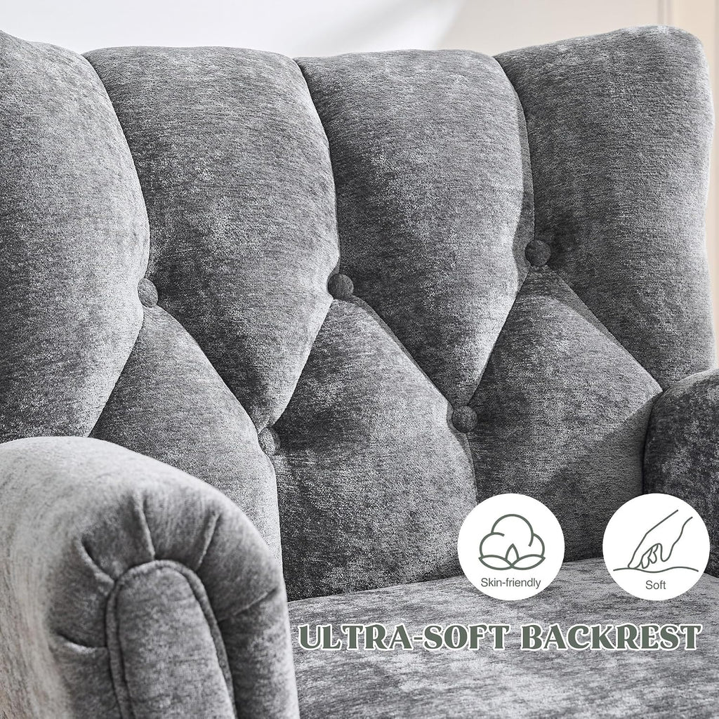 Wingback Accent Chairs , Mid-Century Modern Living Room Chairs, Wingback Reading Chair, Chenille Tufted Upholstered
