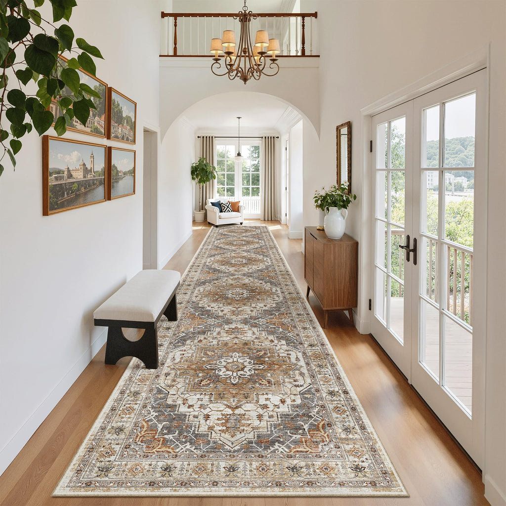 Hallway Runner Rug 2'6''x16' Kitchen Runners Vintage, Turmeric/Grey