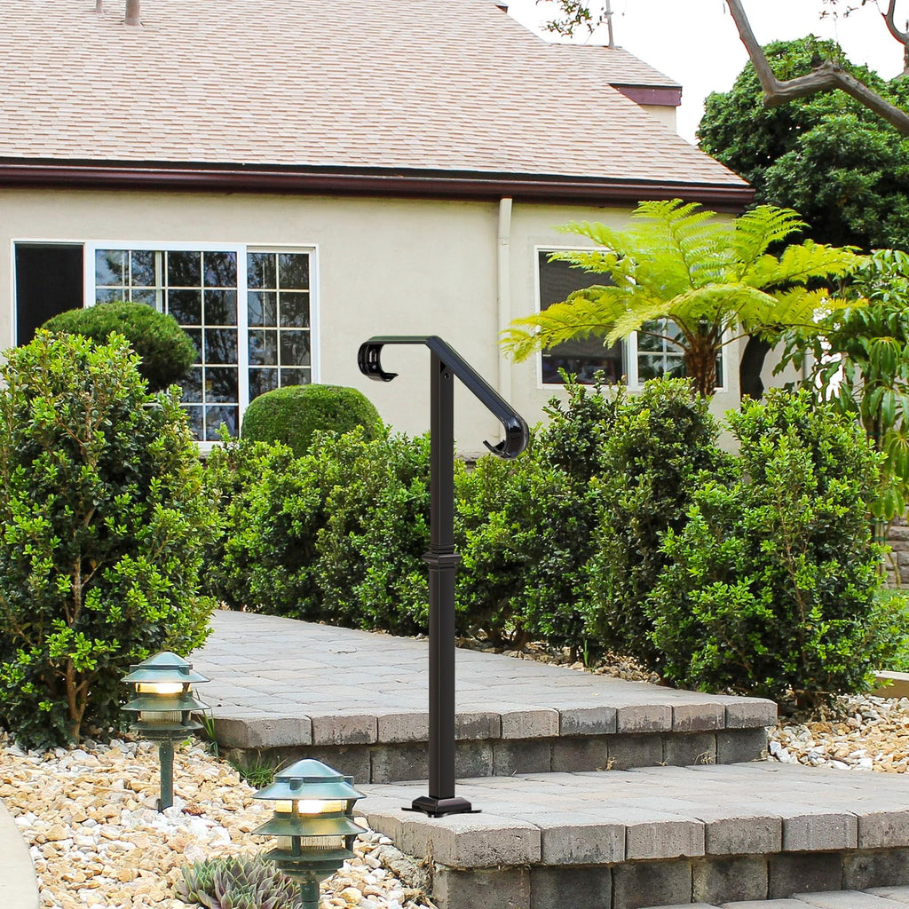 Single Step Handrail, 1 or 2 Steps Hand Rails for Outdoor Steps, Rust-Proof Wrought Iron Stair Railing for Seniors