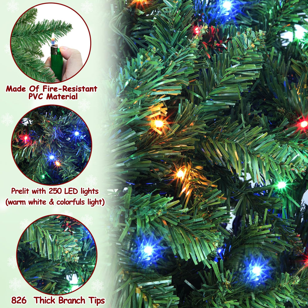 Dual Color Change 6.5 Ft Prelit Pencil Christmas Tree 8 Modes Timer Warm White & Multicolor Lights 826 Thick Branch