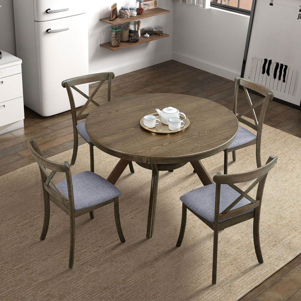 47.24 Solid Wood Dining Table for 4 to 6, Round Wooden Kitchen Table with Wooden Trestle Pedestal Base Living Room
