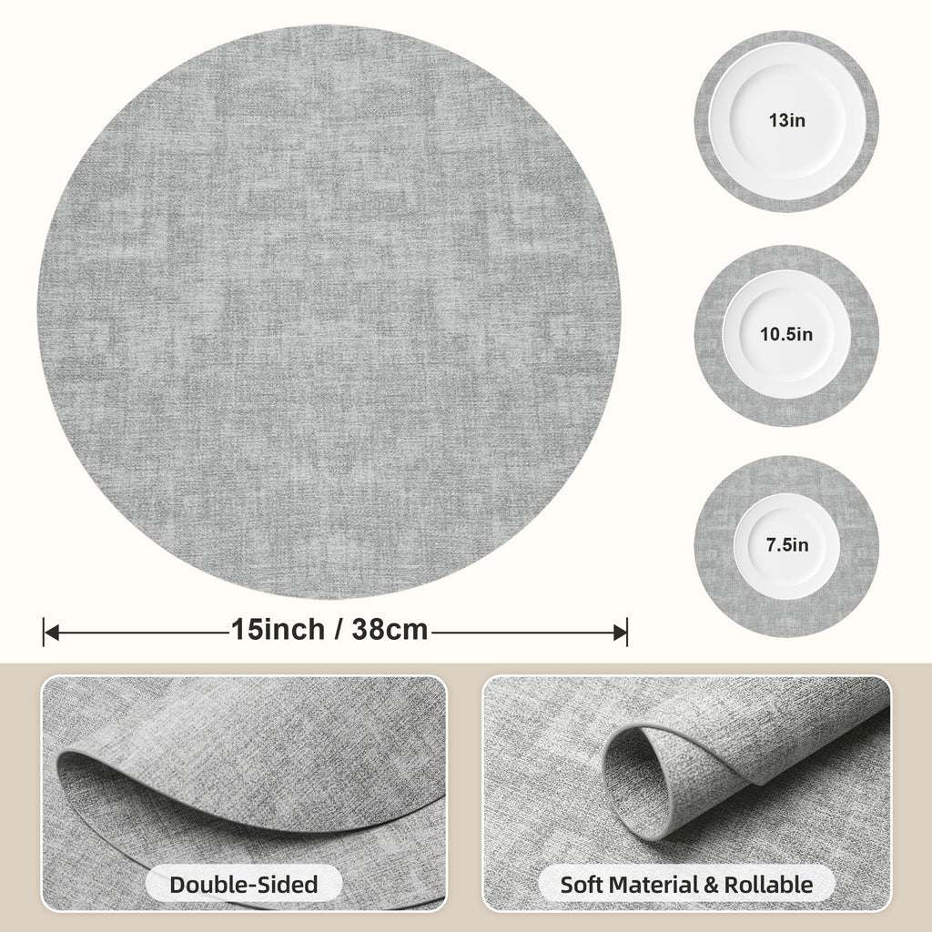 Placemats Set of 4, 15 Inch Round Faux Leather Place Mats