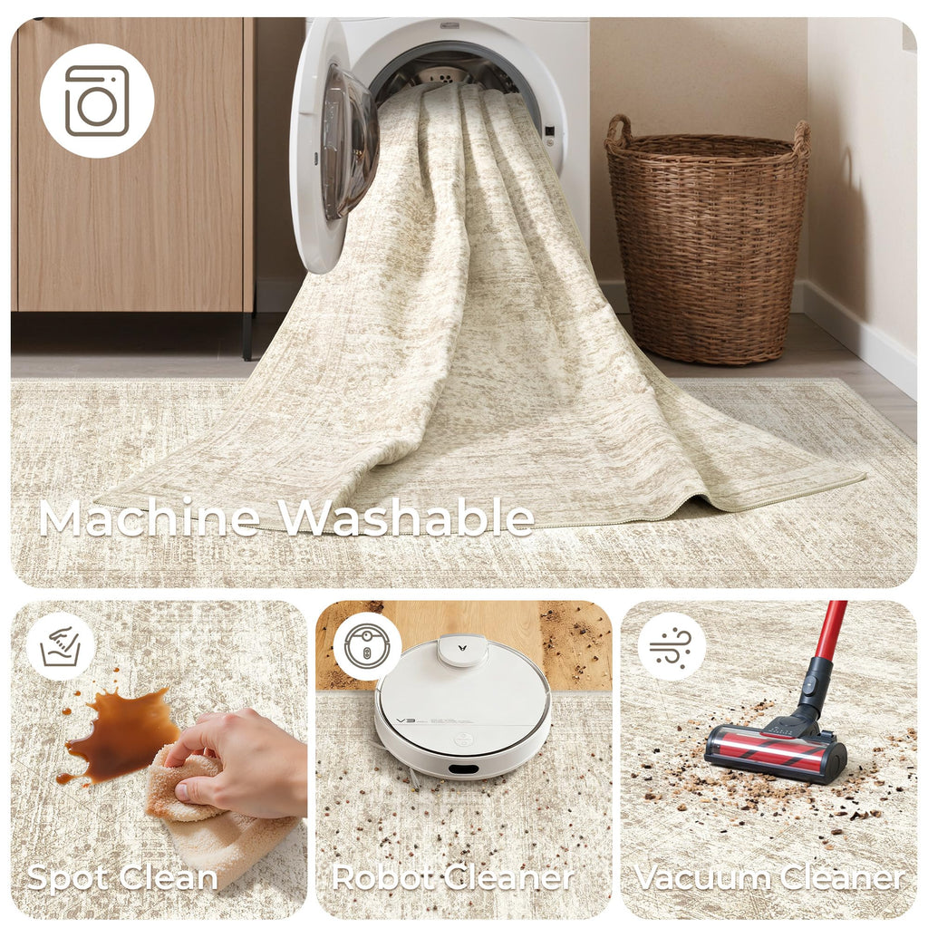 2' Runner Rug Non Slip, Washable Kitchen Rugs, Beige