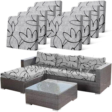 8PCS Waterproof Patio Sofa Covers Elastic, Abstract Grey Floral