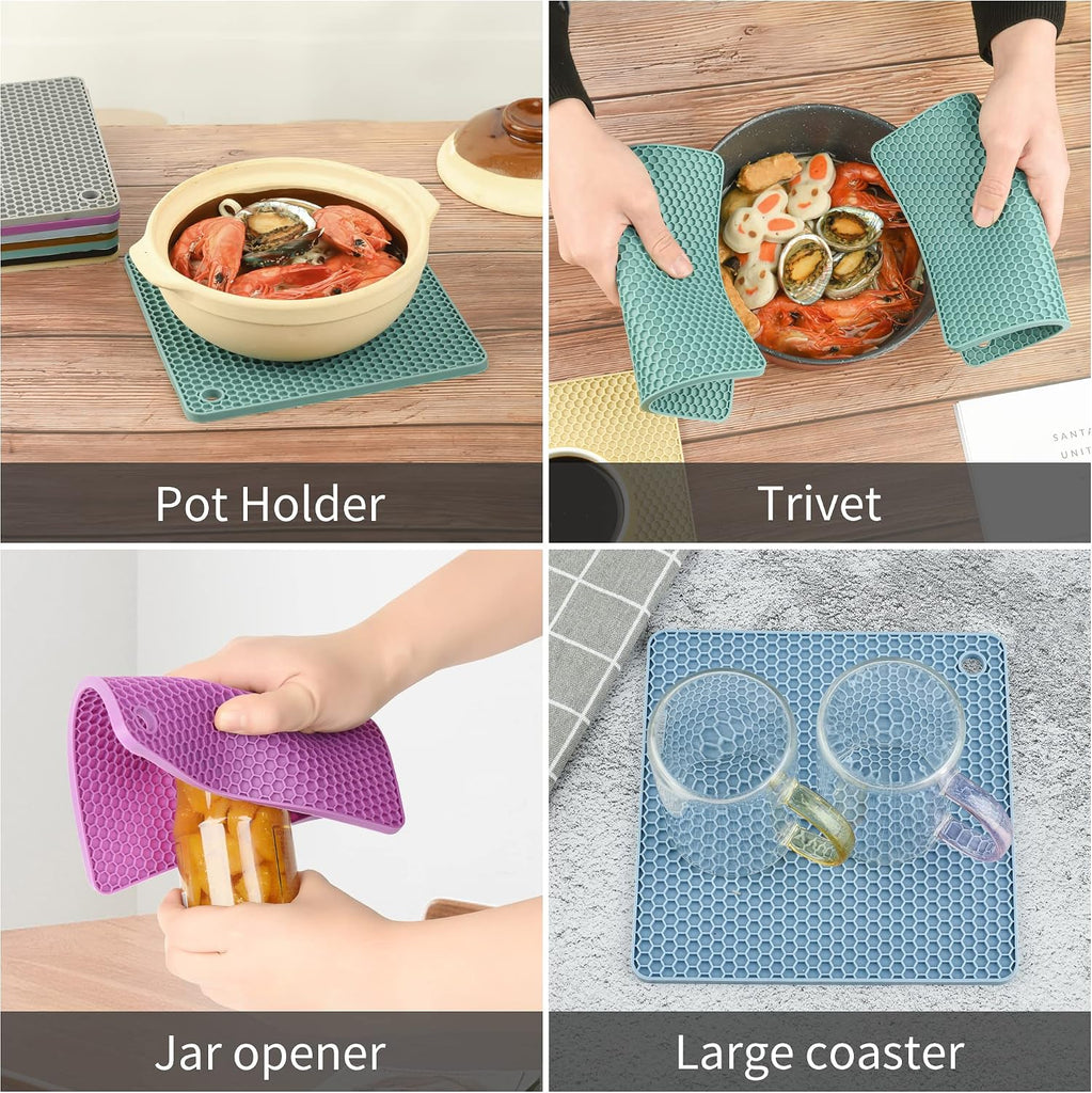Trivets for Hot Dishes, Silicone Trivet Mat Hot Pads Pot Holder, Silicone Trivets for Pots and Pans, Multi-Purpose