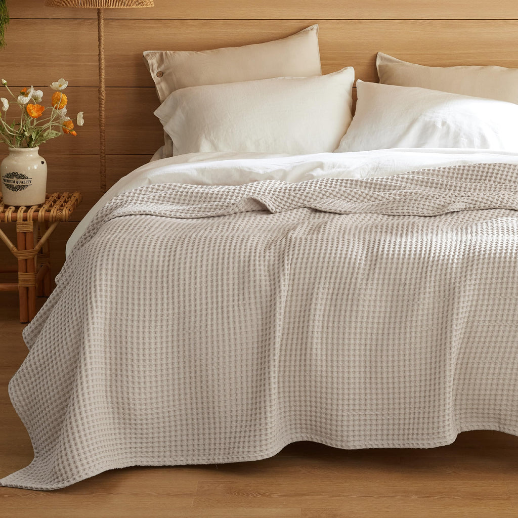 Lightweight 100% Cotton Waffle Blanket, Linen