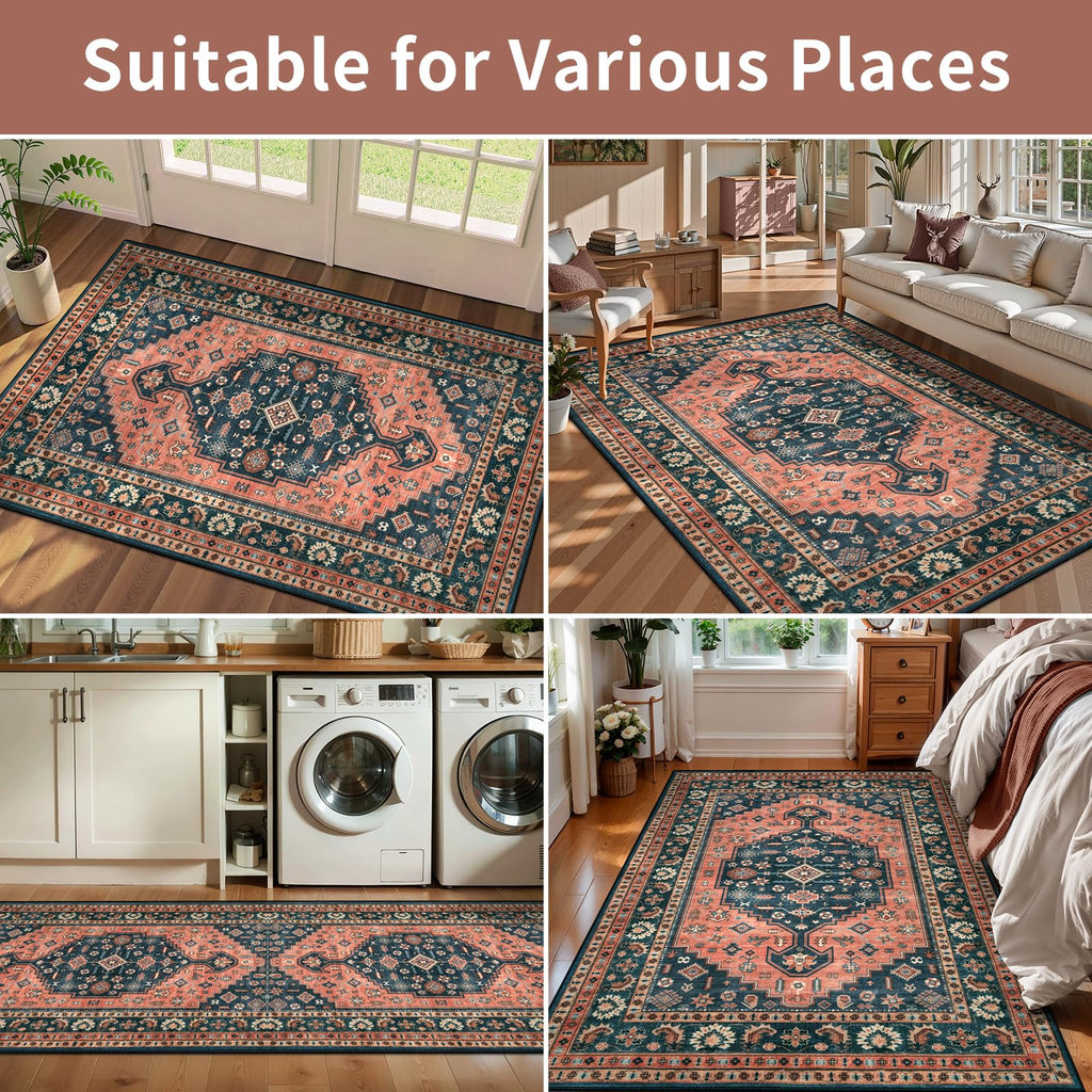 Oriental 6x9 Large Area Rug, Washable Non-Slip Rug