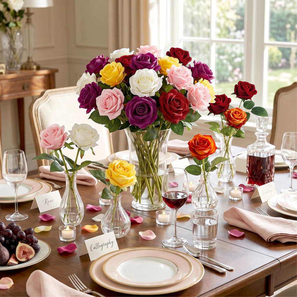 14PCS Artificial Roses, Realistic Silk Fake Roses Flowers