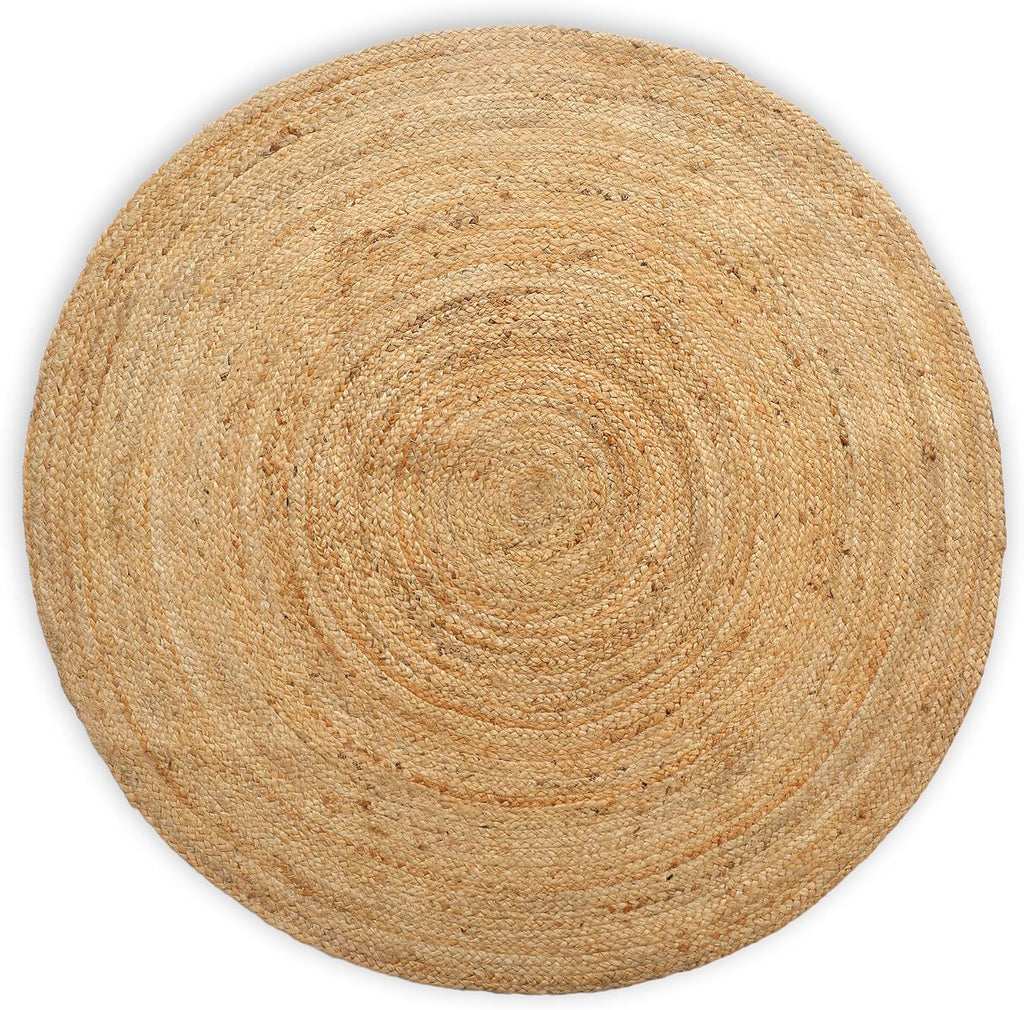 Hand Woven Jute Area Rug - Circle Boho Round Jute Rug 5 Foot | 5' Round - Rustic Beige Reversible Farmhouse Rugs