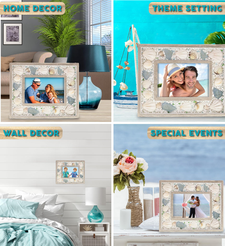 Oceanic Seashell Picture Frame 6x4 with Wooden Finish