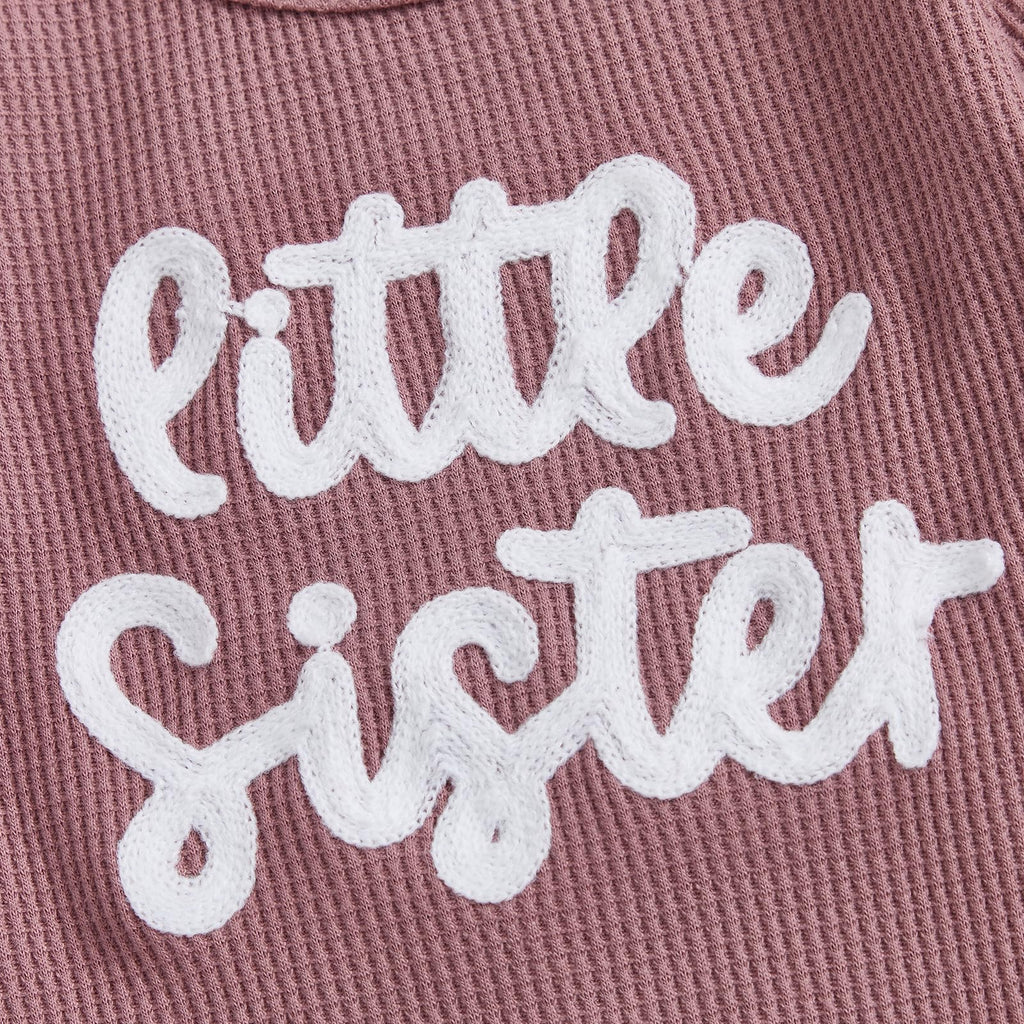 Sister Newborn Outfit Baby Girl Going Home Outfit Infant Romper Waffle Footies Knitted Jumpsuit Mitten Clothes