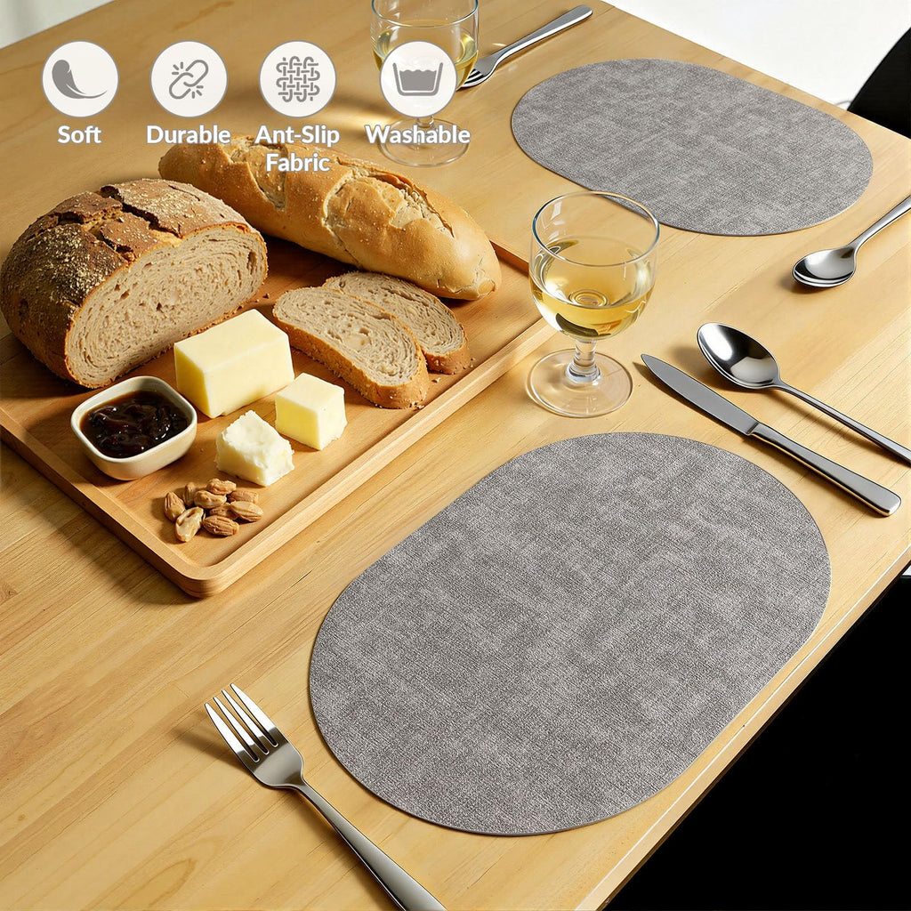 Heat Resistant Oval Placemats Set of 4, Light Grey