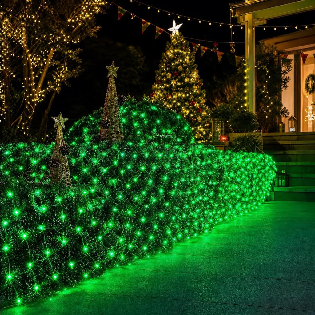 Bright Christmas Net Lights, 360 LED 12FT x 5 FT Transparent Wire Waterproof Connectable String Lights with 8 Modes