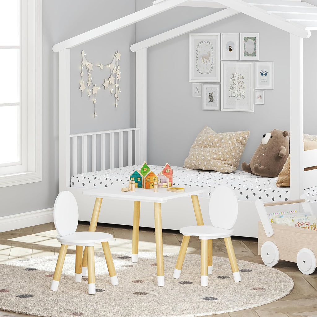 Wooden Toddler Table and Chair Set, Round-Back Design, White