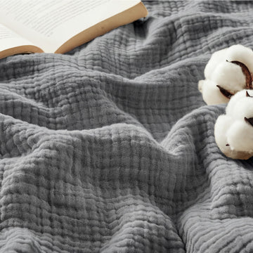 100% Cotton Muslin Blanket for Bed, 4-Layer, Grey