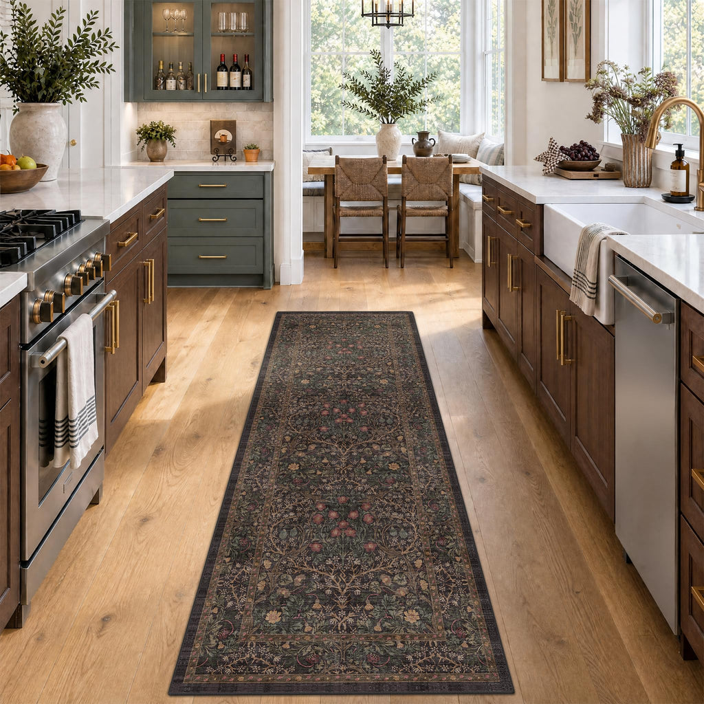 Dark Brown 2'6" x 8' Runner Rug s Non Slip, 8ft Extra Long Floor Runner Indoor, Washable Rubber Backing Stain