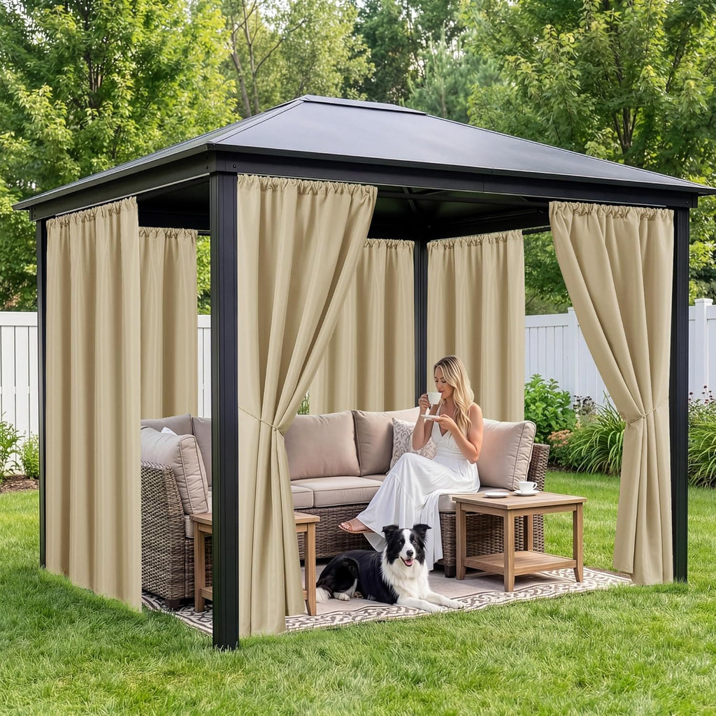 Outdoor Curtains Waterproof, 8 Panels, Rod Pocket | Weatherproof & Privacy Drapes, Outside Curtains for Gazebo