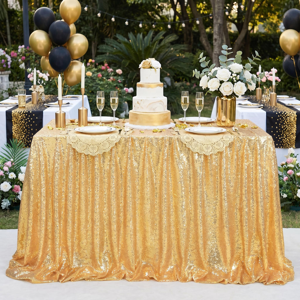 Gold Sequin Tablecloth 60"x102" Wedding Glitter Table Cloth