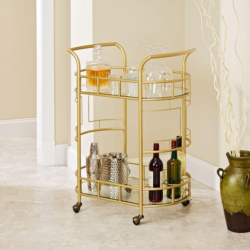 Sinclair 2 Tier Metal and Glass Bar Cart, Gold