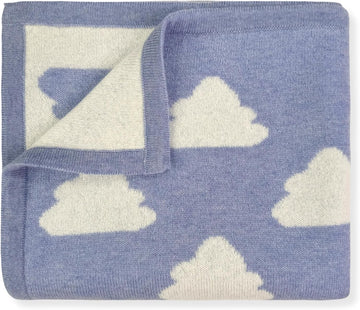 100% Cashmere Baby Blanket Cloud Design 32" x 40" Blue