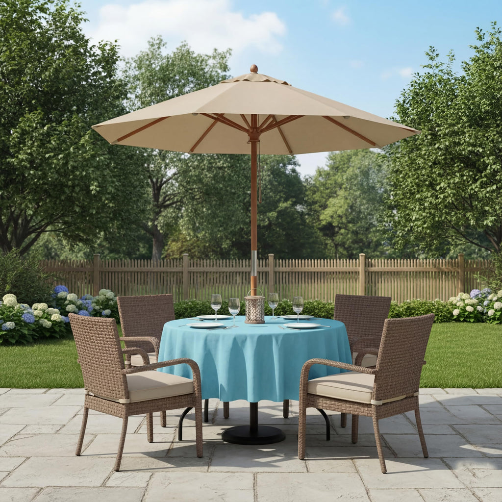 Outdoor Tablecloth Wrinkle-Free Stain Resistant Waterproof Polyester Fabric Table Cover with Zipper Umbrella Hole for