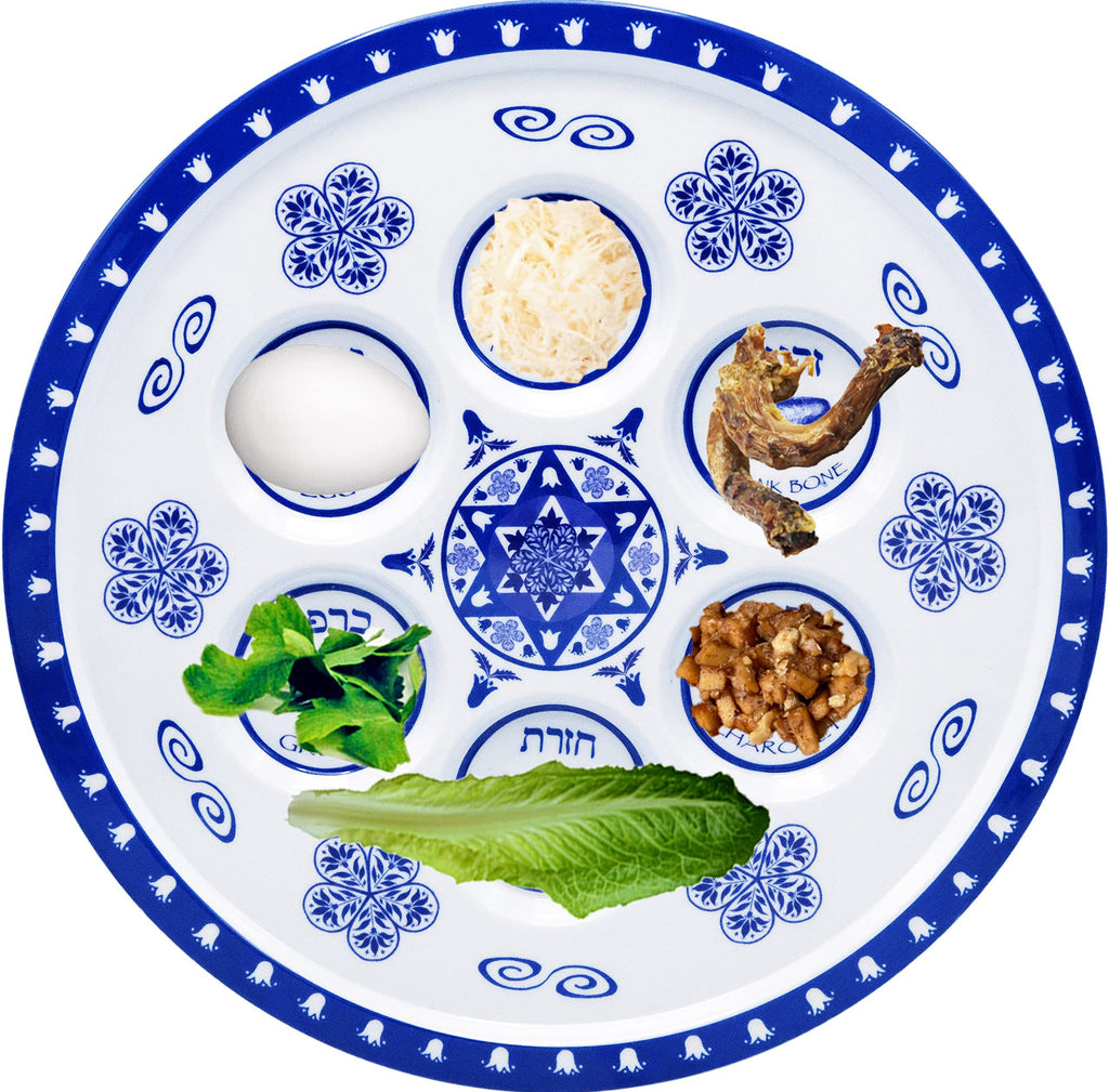 Passover Seder Plate, 24-Pack Passover Plate Melamine Renaissance Design Pesach Seder Plates, Round Seder Tray for