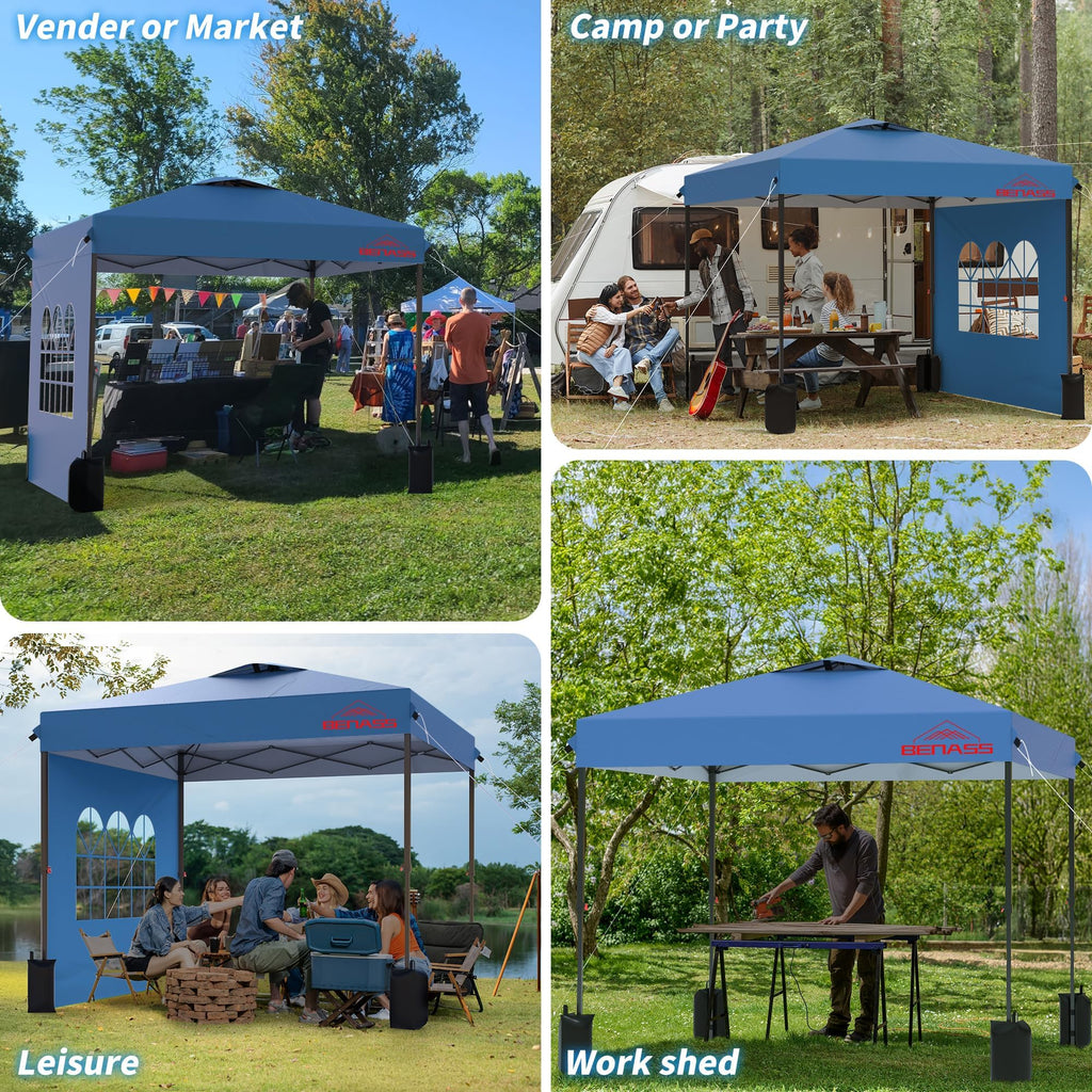 10x10 Pop Up Canopy Tent with 3 Sidewalls, Light Blue