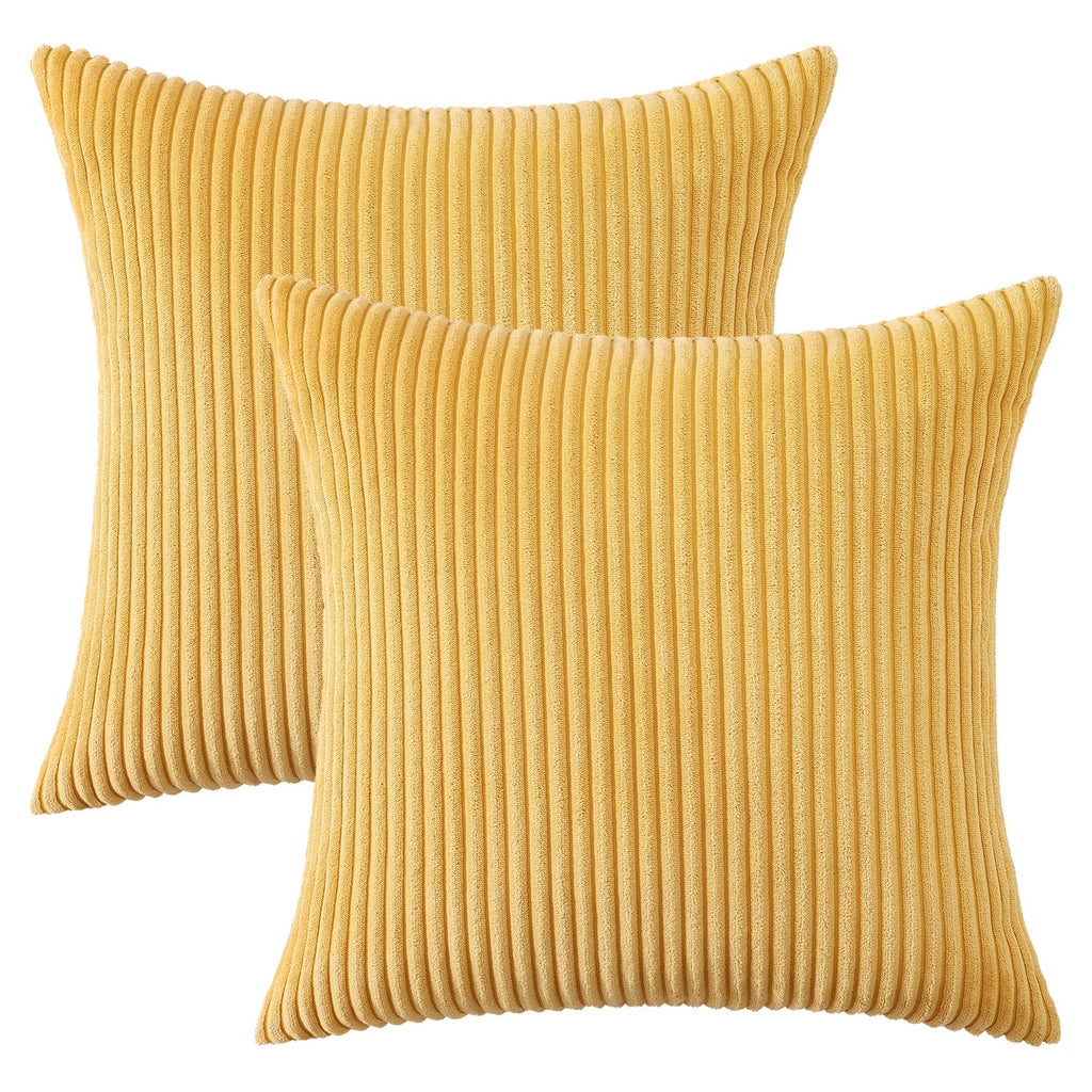 Corduroy Fall Throw Pillow Covers 26x26 Set of 2 Mustard Yellow