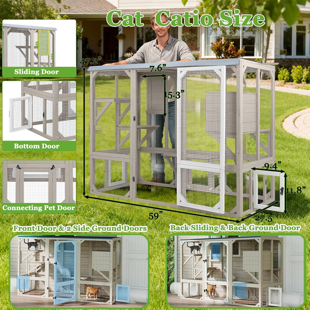 Catio Cat Enclosures Cat's House for Indoor Outdoor for 1-3 Cats
