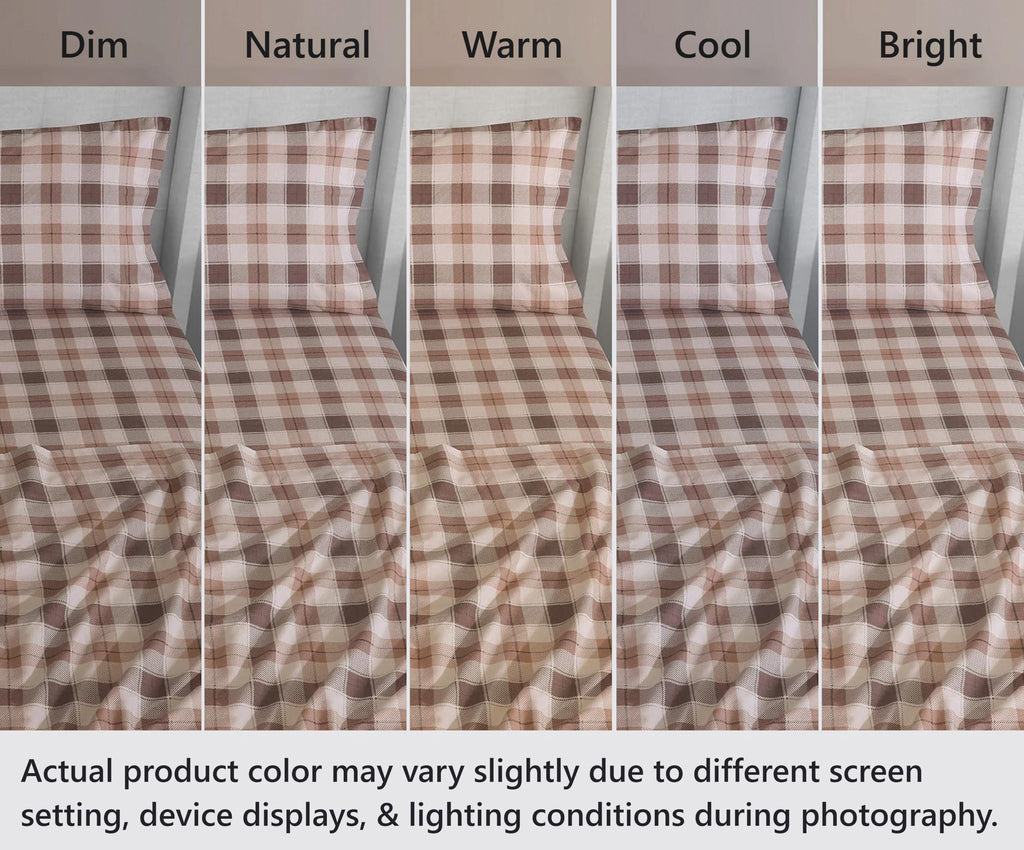 100% Cotton Flannel Sheets, 4 PCs, Beige & Grey Plaid