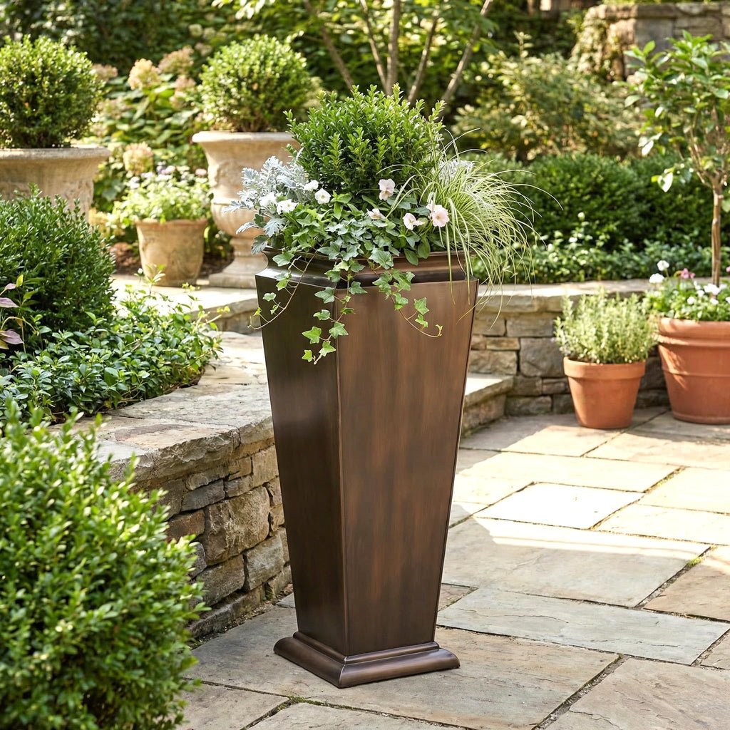 36 In Tall Square Planter, Antique Copper Finish