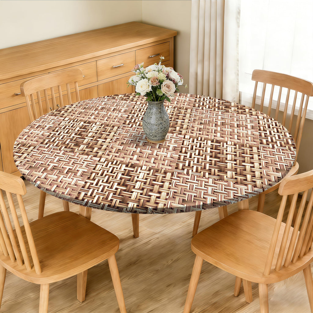 Weave Printed 42 Inch Round Fitted Cloth Tablecloth with Elastic Edged, Waterproof Oil Proof Wipeable Table Cover for