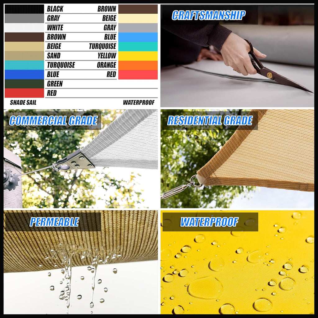 14' x 20' Beige Rectangle Sun Shade Sail Canopy Outdoor Patio Fabric Screen Awning RTAPR1420 - UPF50+ 95% UV