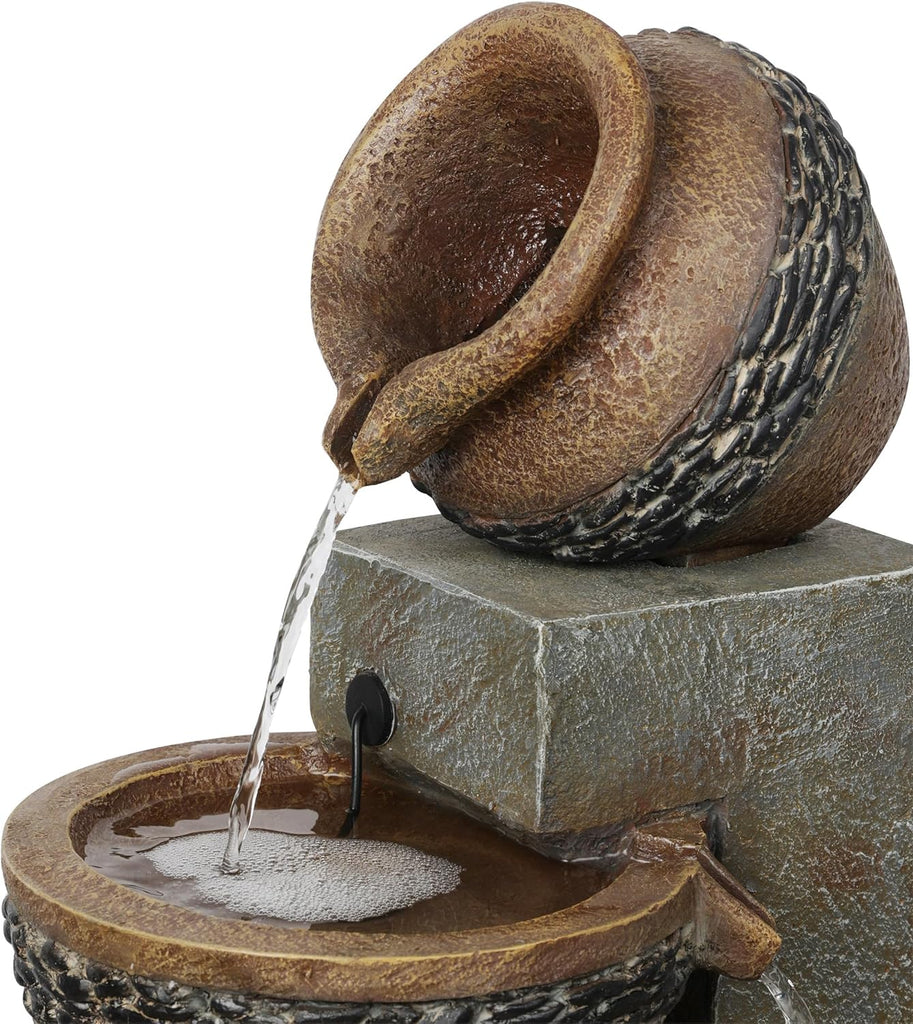 TVH244 39" Outdoor 4-Tier Cascading Pots Water Fountain with LED Lights