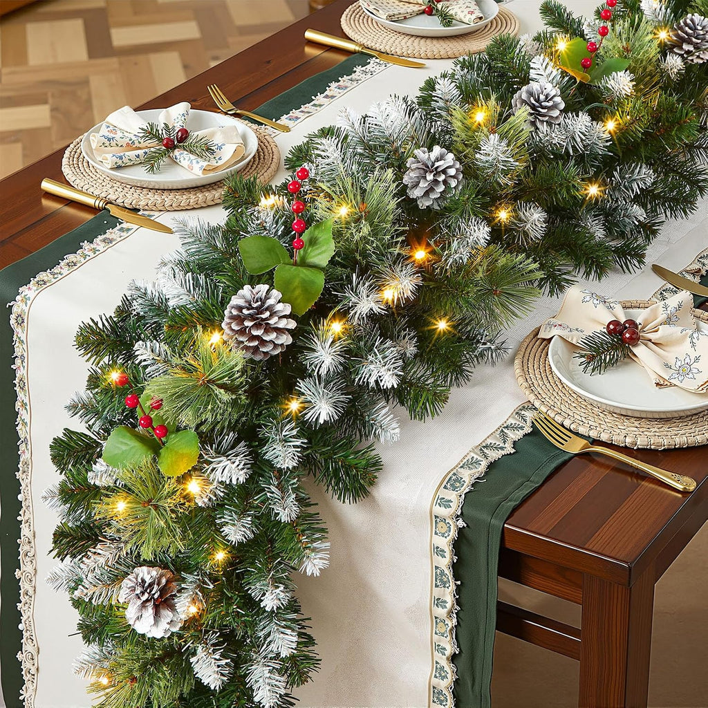 2Pcs 9FT Prelit Artificial Christmas Garland with Color Changing Lights and Timer by Batteries Operated for Mantle