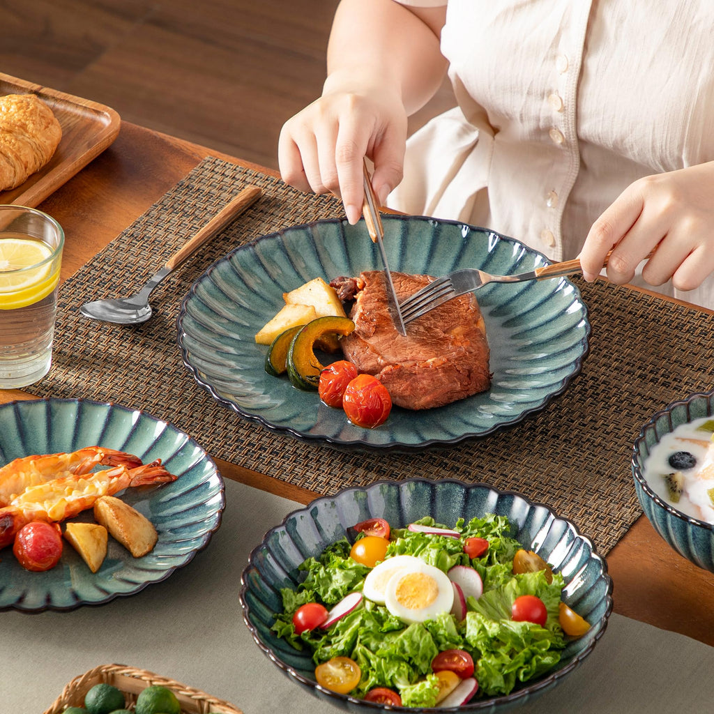 24 Pieces Dinnerware Sets for 6, Ceramic Plates and Bowls Sets