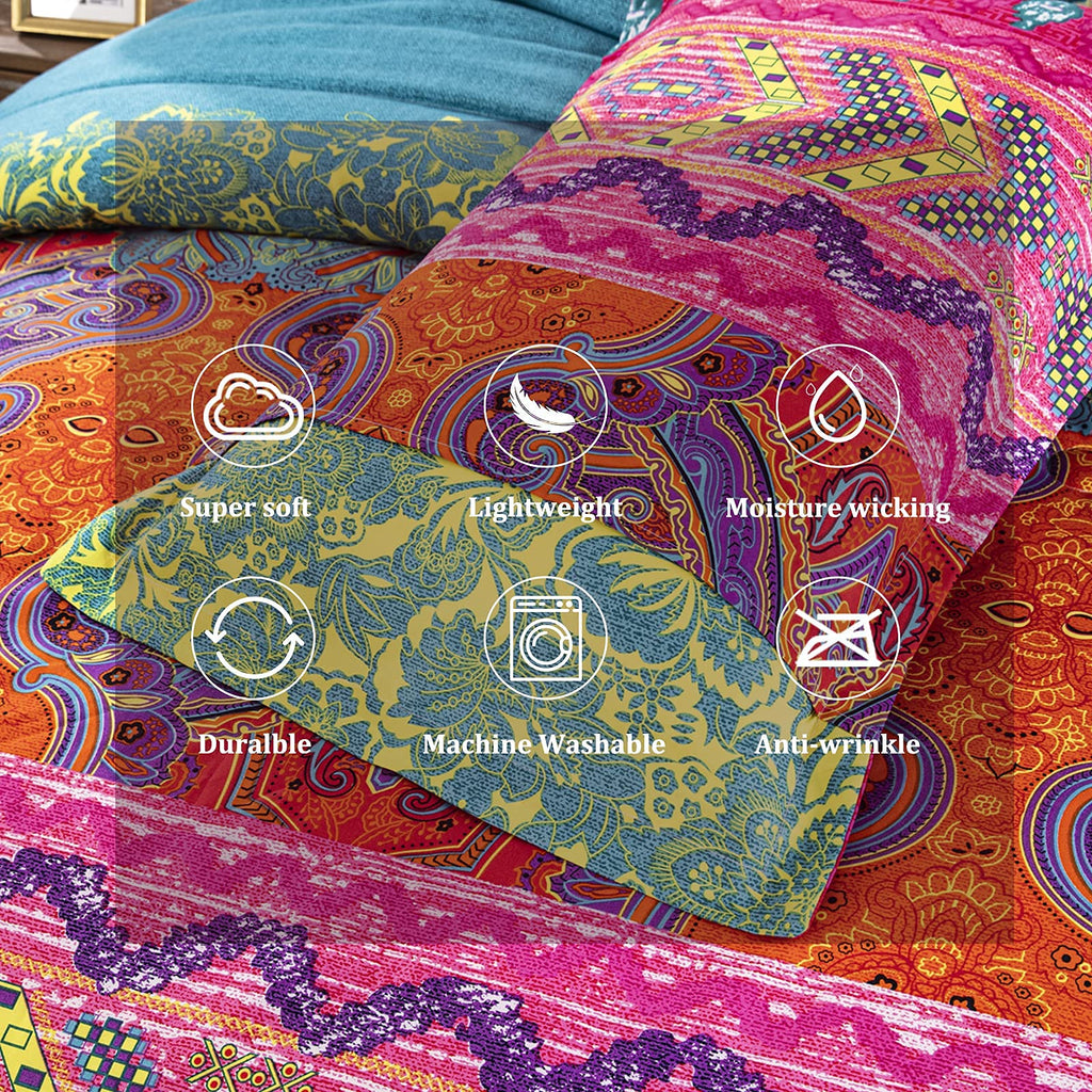 Bohemian Comforter Set Queen 3 Pieces Reversible Boho Set