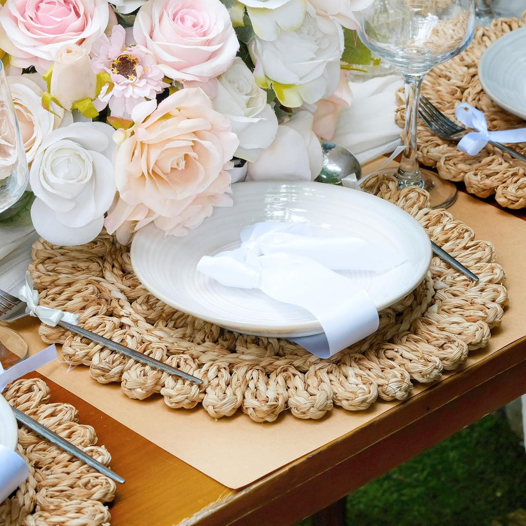 13.8" Corn Husk Woven Round Placemats Set of 6 - Wicker Boho Farmhouse Placemats - Rattan Table Mats for Dining