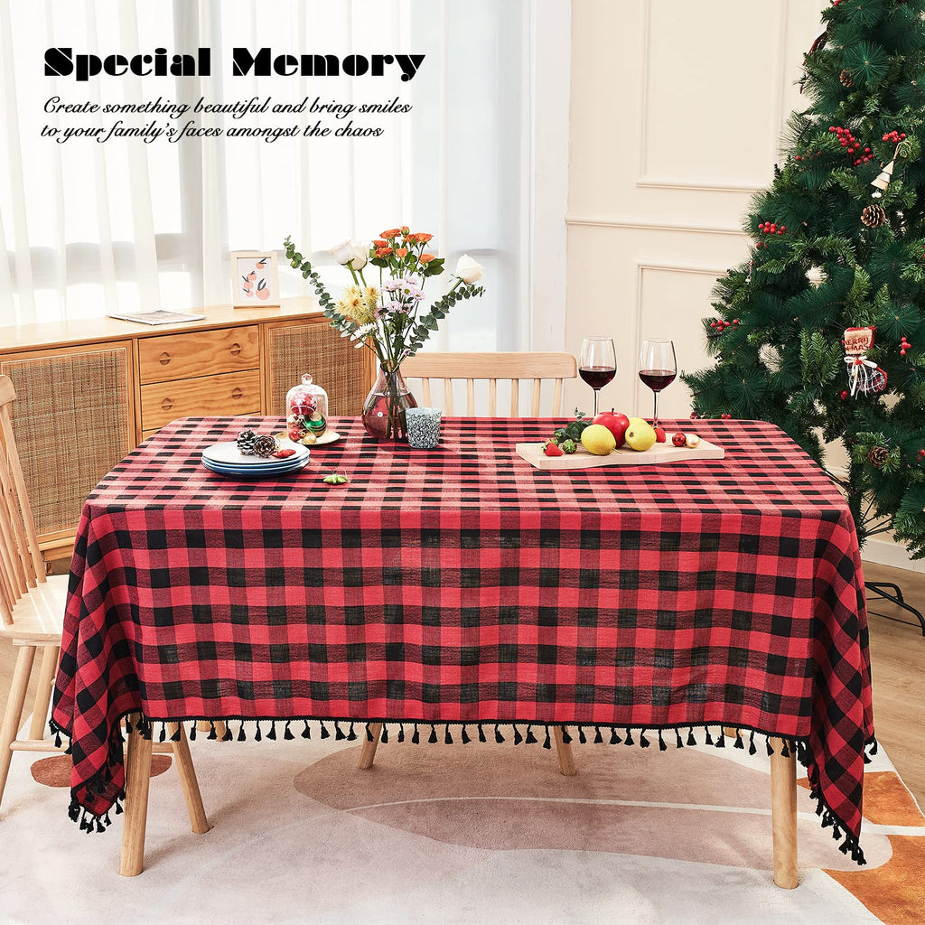 Red Black Buffalo Plaid Christmas Tablecloth 55"x102"