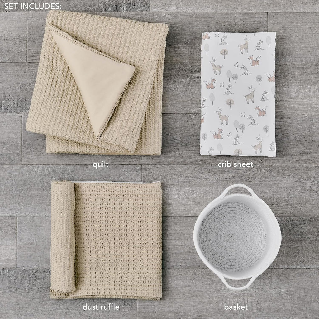 Baby - Mills Waffle Crib Bed Set - Baby Nursery Set - Taupe - Taupe Textured Waffle - 4 Piece Set Includes Quilt