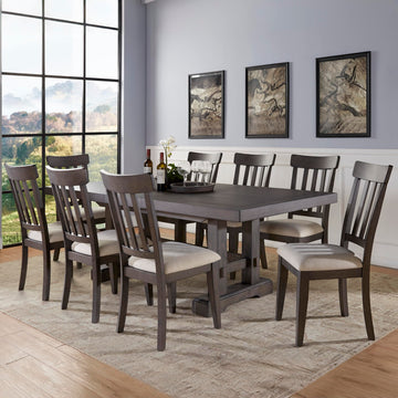 Napa 9pc Dining Table Set, 72"-90"-108" Dining Table w/ 2-18" Leaves, 8 Upholstered Side Dining Chairs