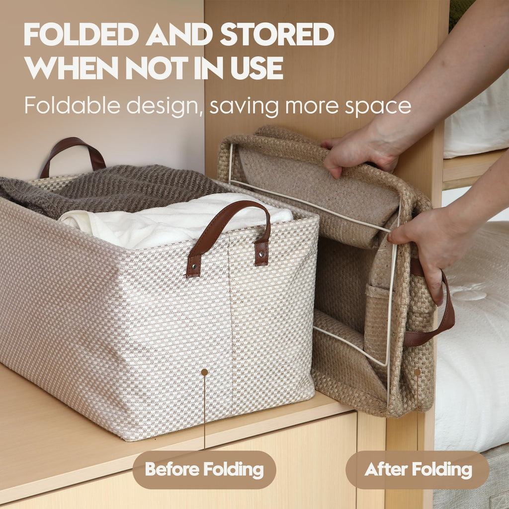 Square Jute Storage Basket with Internal Frame Support - Structured Organizer 42x30x25cm for Shelves, Cabinets, Home