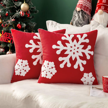 Christmas Throw Pillow Covers Red Decorative Snowflake 20x20