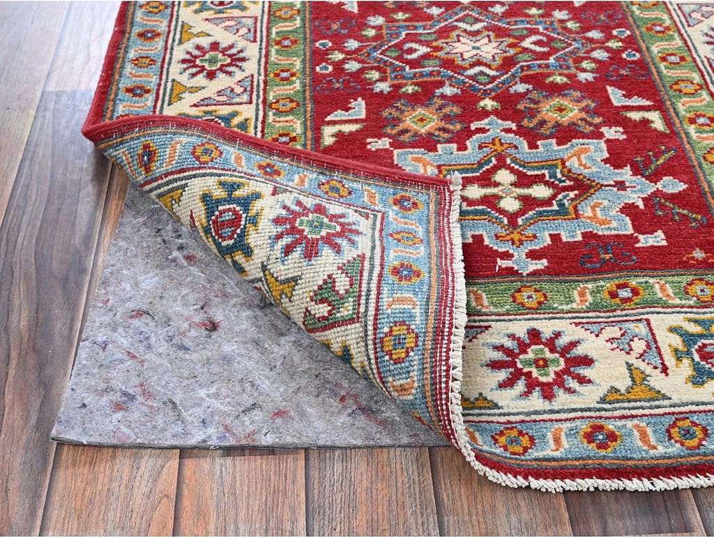 Hand Knotted Kazak Oriental Rug, Crimson Red, Wool, Geometric Medallion Design, Natural Dyes, 3' x 4'