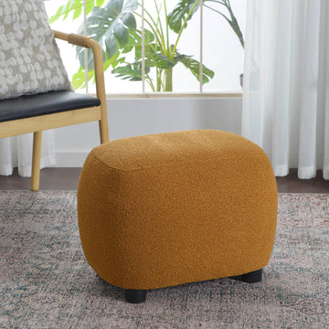 Round Boucle Upholstered Ottoman Chair Padded Seat Footstool, Brown